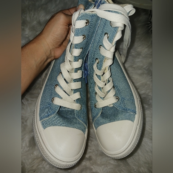 Liliana Women Denim swosh lace up high top sneakers - Picture 6 of 16